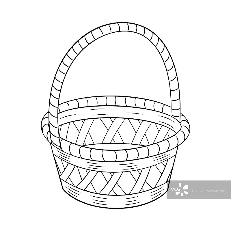 空的藤编篮子涂鸦风格手绘黑色图片素材