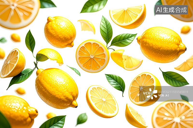【AI数字艺术】飞舞在空中的柠檬，夏天食品海报图片素材