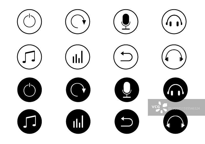 风格化的媒体播放器控制按钮，流畅设计图片素材