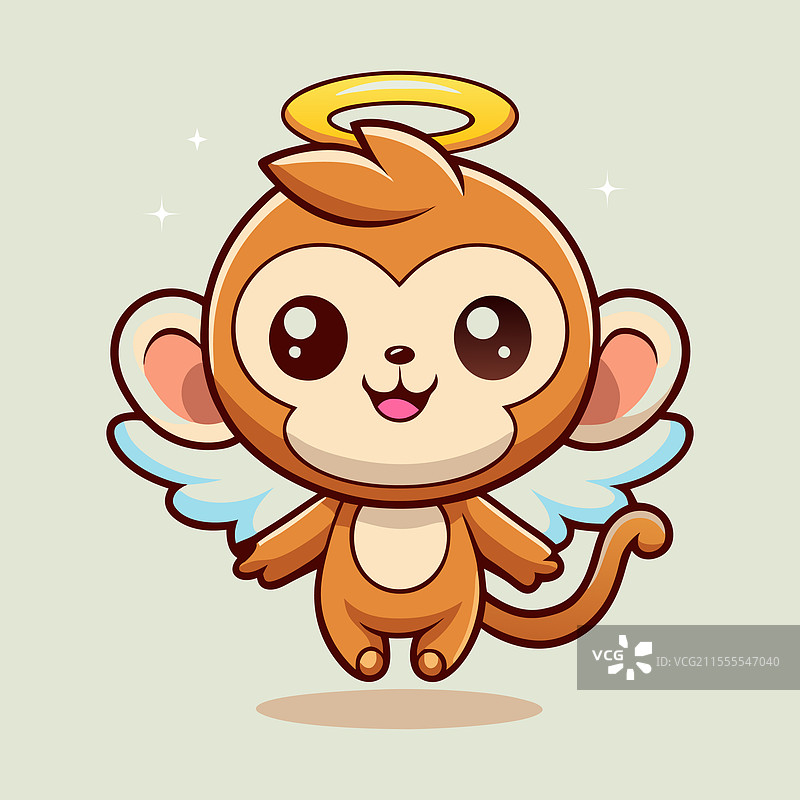 可爱的天使猴子飞翔卡通图标图片素材