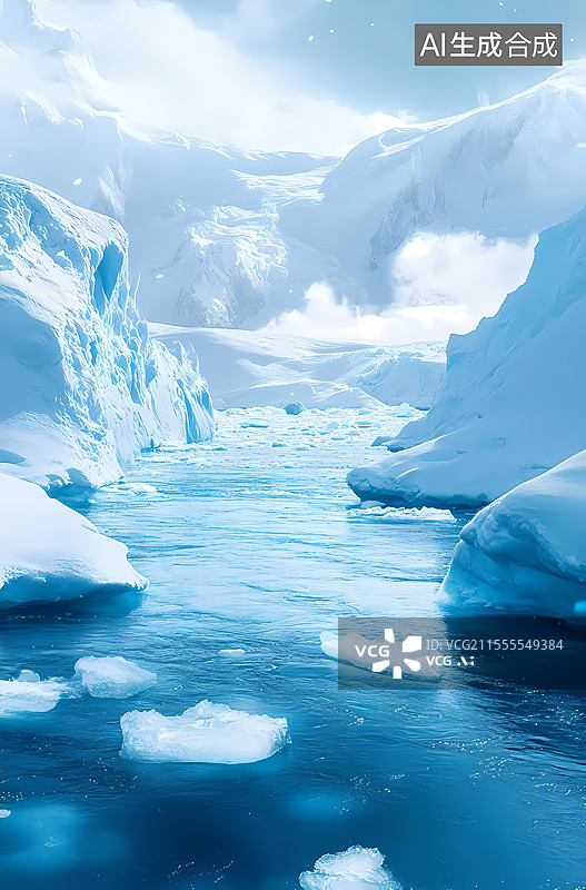 【AI数字艺术】冬季冰川融水图片素材