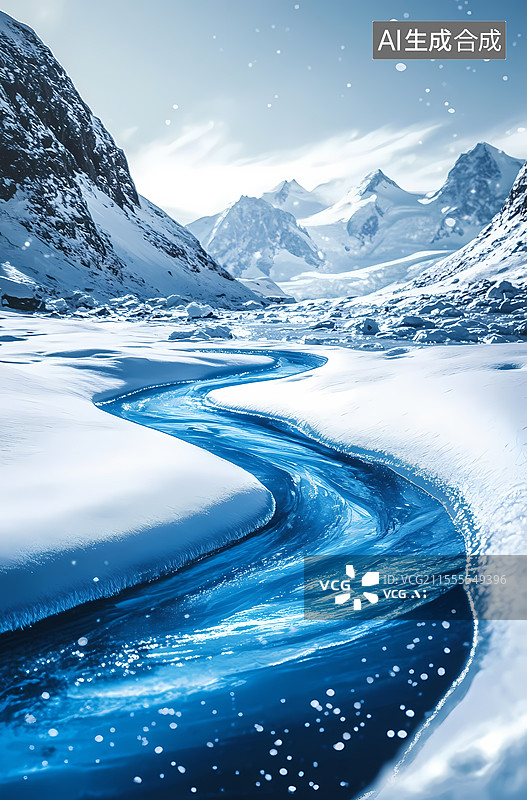【AI数字艺术】冬季冰川融水图片素材