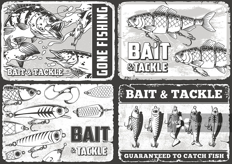 钓鱼标志，展示饵料和钓具设计图片素材