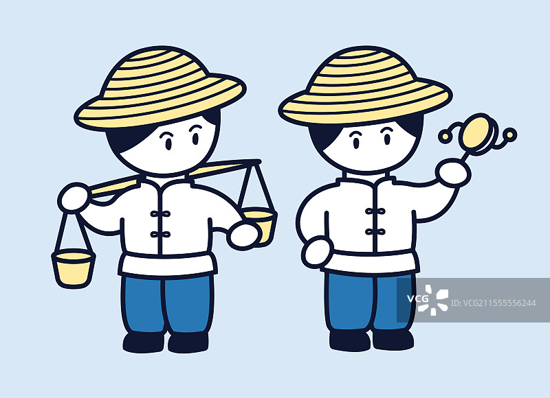 扛扁担和拨浪鼓的中国传统卖货郎卡通形象图片素材