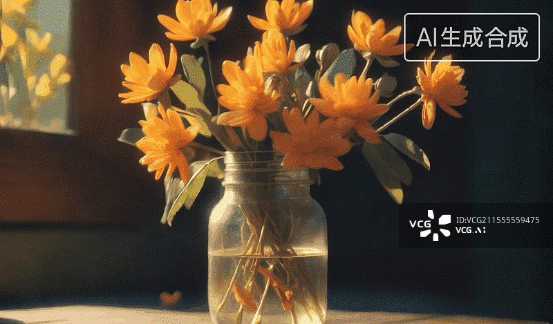 【AI数字艺术】窗边的花束图片素材
