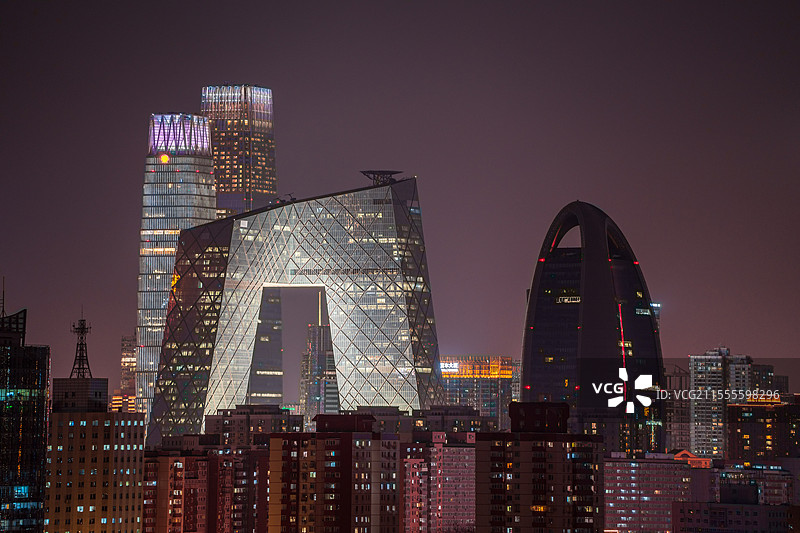 北京夜景 国贸建筑群央视大楼 人民日报社图片素材
