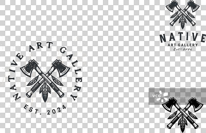 交叉的美洲土著战斧印第安斧头标志图片素材