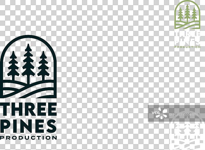 滚动的山丘上有三棵常青的雪松树标志图片素材