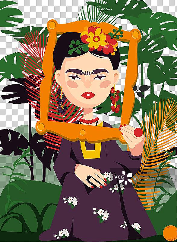 以弗里达·卡洛为灵感的女性艺术自画像构图图片素材