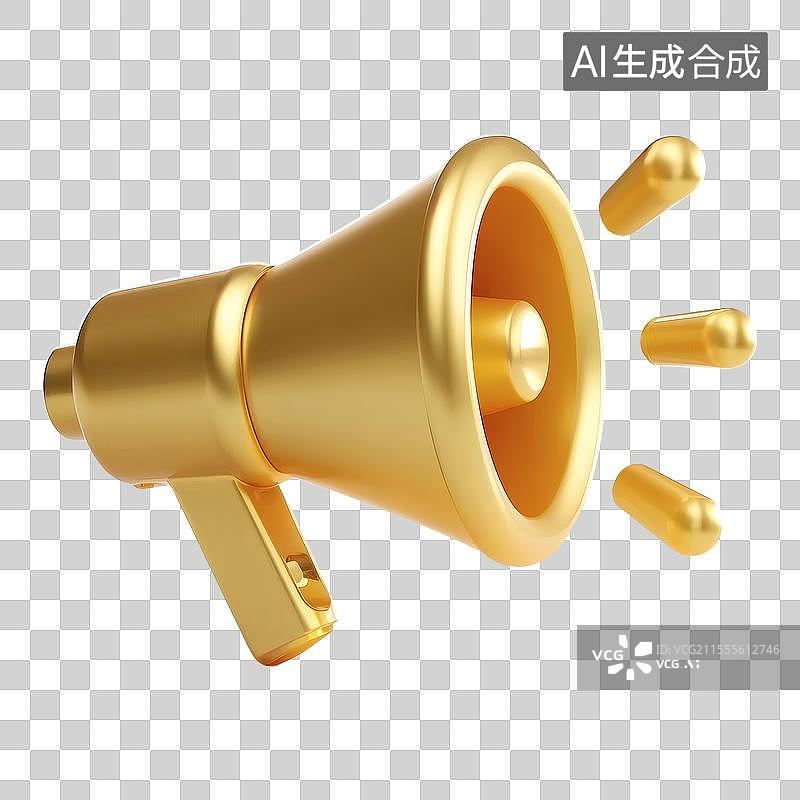 【AI数字艺术】3D金色科技商务扩音器元素图片素材