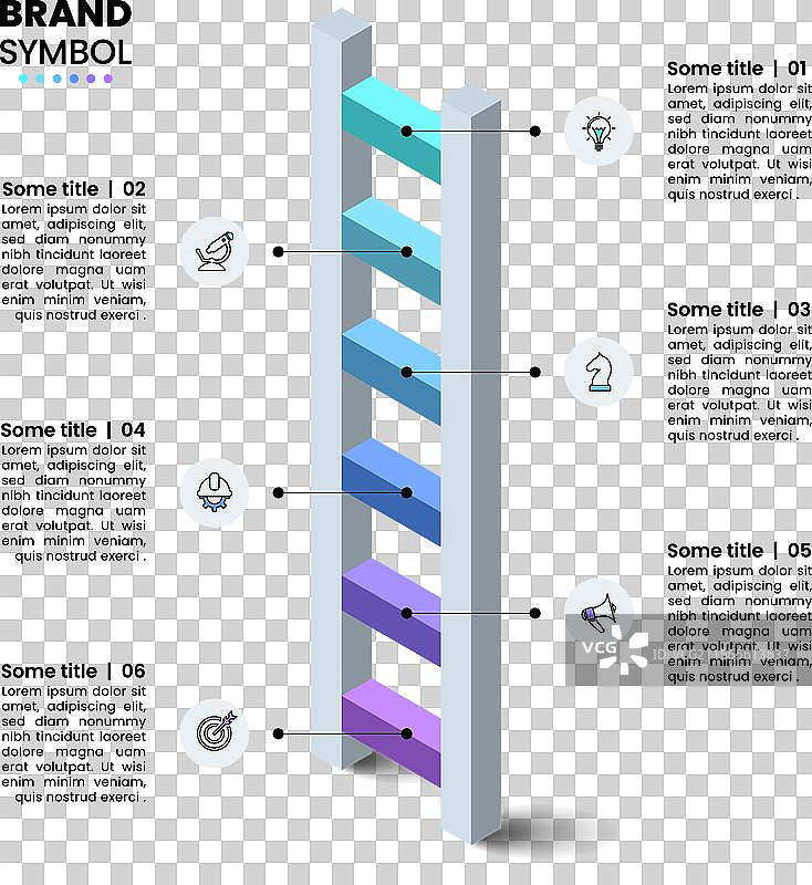 三维梯子信息图模板，包含六个步骤和图片素材