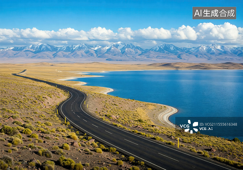 【AI数字艺术】蜿蜒公路通向雪山图片素材