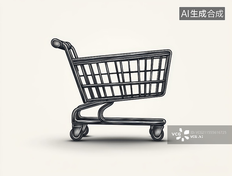 【AI数字艺术】白色背景下的购物车，电商概念元素插画图片素材