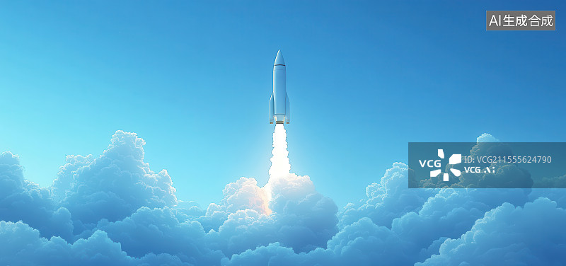 【AI数字艺术】航天火箭发射插画背景，航天成就中国航天日庆典庆祝图片素材