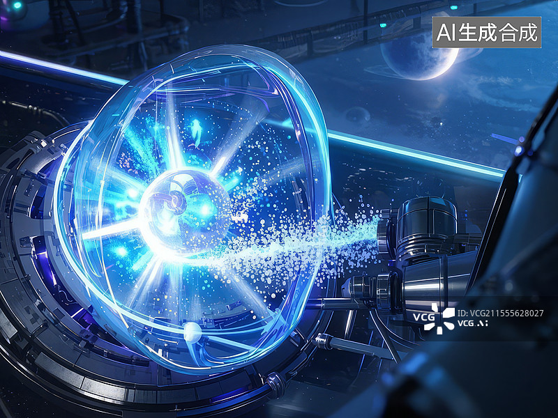 【AI数字艺术】纳米气泡核聚变 - 微米反应堆氘氚气泡内爆，液态金属约束场图片素材
