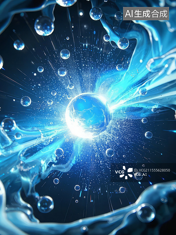 【AI数字艺术】纳米气泡核聚变 - 微米反应堆氘氚气泡内爆，液态金属约束场图片素材