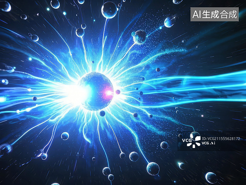 【AI数字艺术】纳米气泡核聚变 - 微米反应堆氘氚气泡内爆，液态金属约束场图片素材