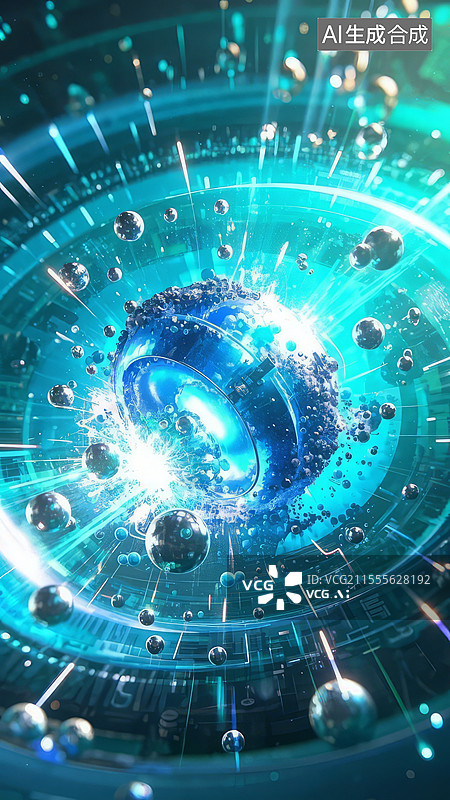 【AI数字艺术】纳米气泡核聚变 - 微米反应堆氘氚气泡内爆，液态金属约束场图片素材