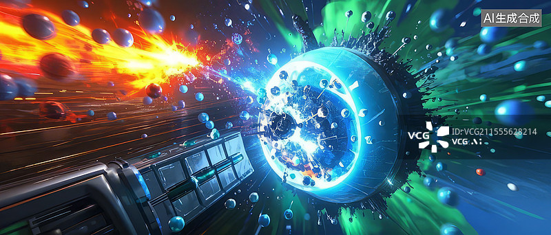 【AI数字艺术】纳米气泡核聚变 - 微米反应堆氘氚气泡内爆，液态金属约束场图片素材