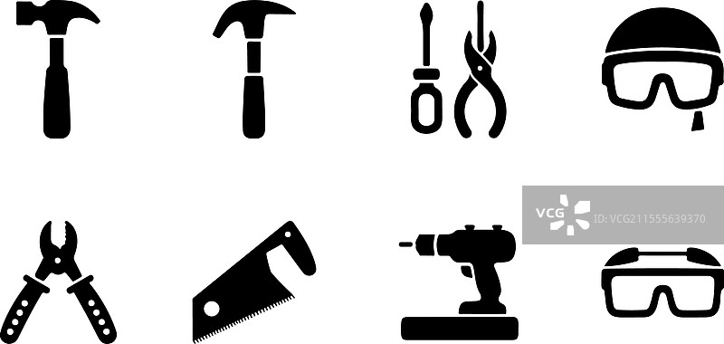 基本工具和安全装备图标集图片素材