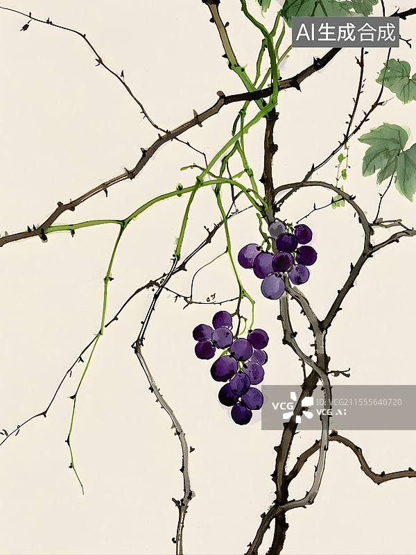 【AI数字艺术】水彩葡萄藤图片素材