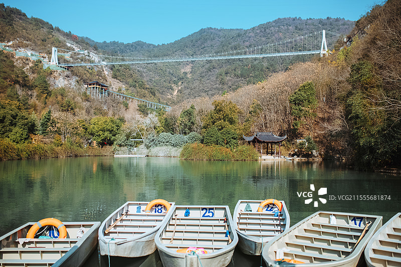 浙江桐庐垂云通天河景区 垂云湖 游船码头图片素材