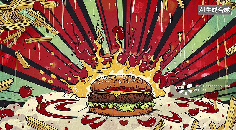 【AI数字艺术】波普艺术：汉堡薯条的视觉冲击力图片素材