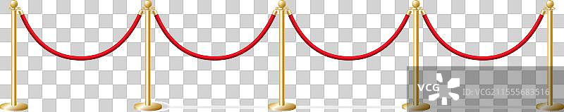长长的金色围栏柱与红色绳索模板图片素材