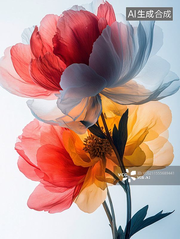 【AI数字艺术】红黄花白芍药盛开图片素材