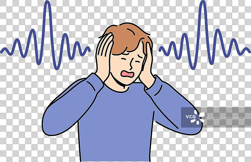 失去听力的男人双手交叉并大声尖叫图片素材