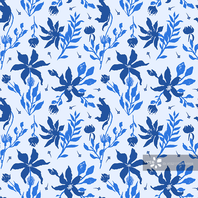 单色蓝色手绘无缝图案图片素材