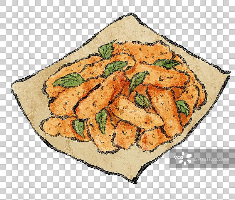 台湾美食国风插画-盐酥鸡图片素材