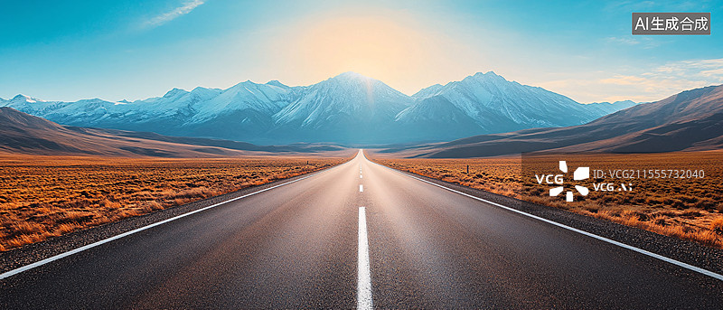 【AI数字艺术】通往远方的公路图片素材