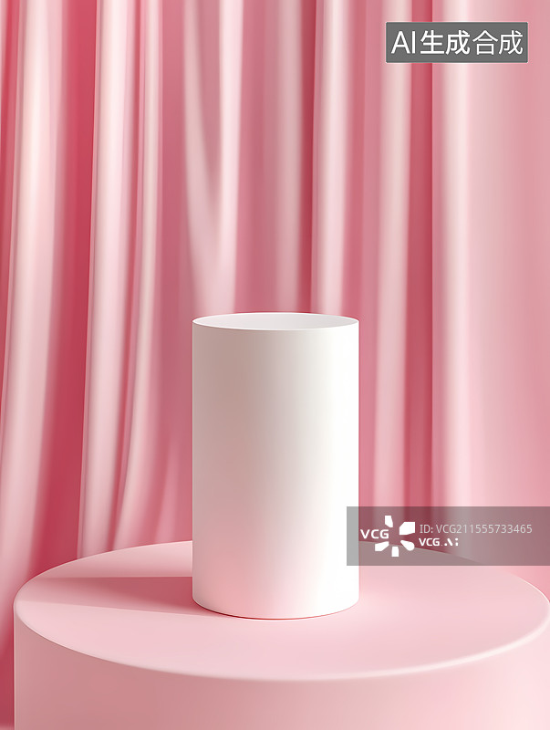 【AI数字艺术】粉色背景中的白色圆柱展示台图片素材