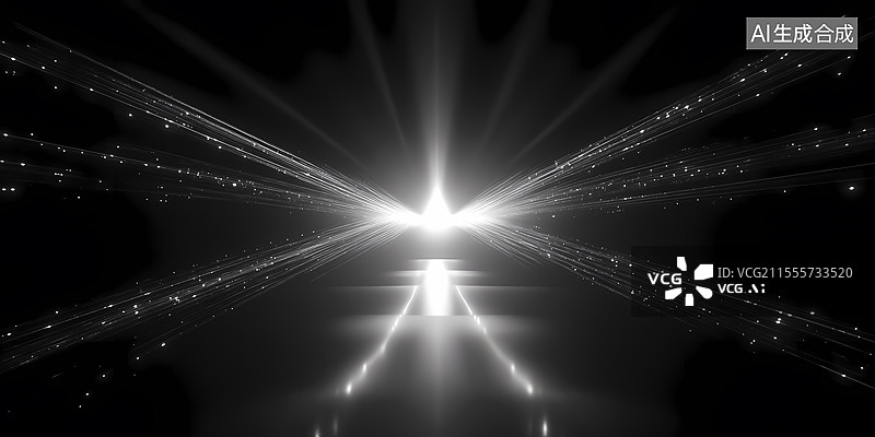 【AI数字艺术】黑色背景中放射光芒的粒子特效图片素材