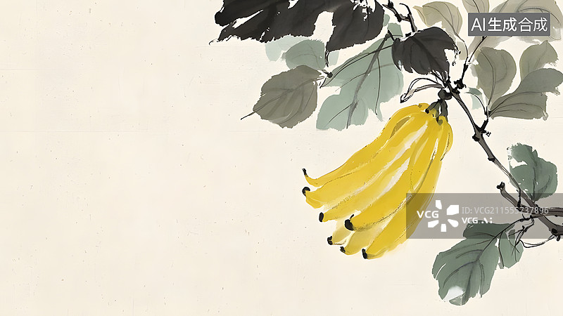 【AI数字艺术】水墨画佛手居右图片素材
