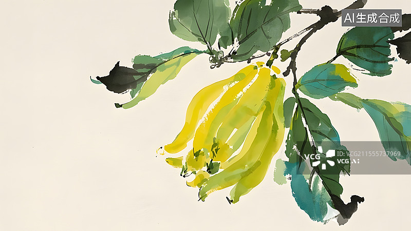 【AI数字艺术】水墨画佛手居右图片素材
