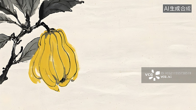 【AI数字艺术】水墨画佛手居左图片素材