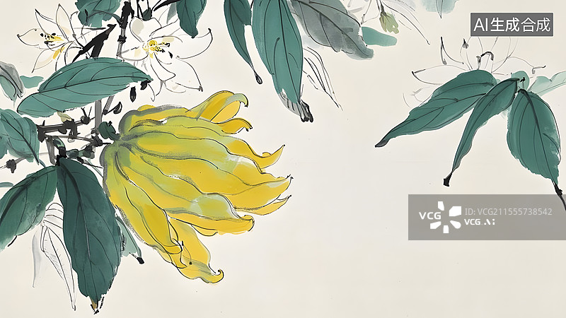 【AI数字艺术】水墨画佛手居左图片素材