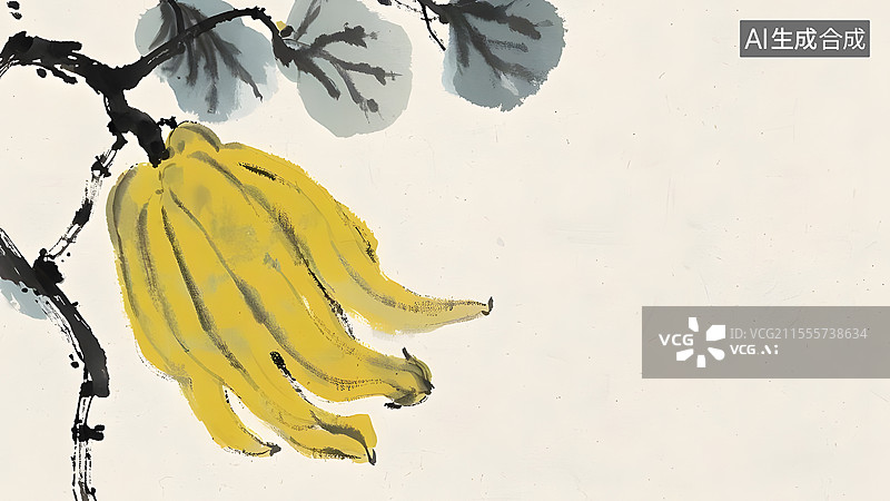 【AI数字艺术】水墨画佛手居左图片素材