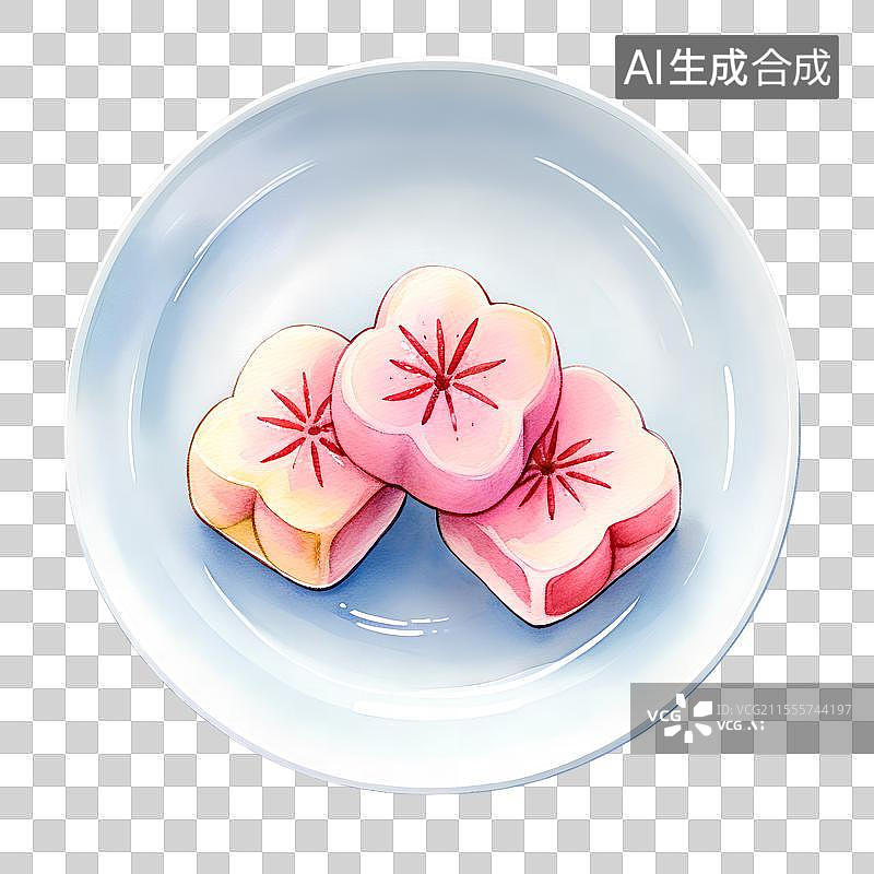 【AI数字艺术】3D渲染国风元素，传统美食小吃糕点，桃花酥，樱花酥，鲜花饼，茶果子，和果子，中式下午甜点茶免抠元素图片素材