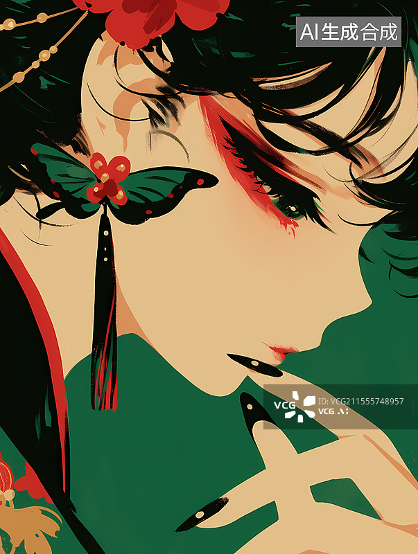 【AI数字艺术】国风少女插画图片素材