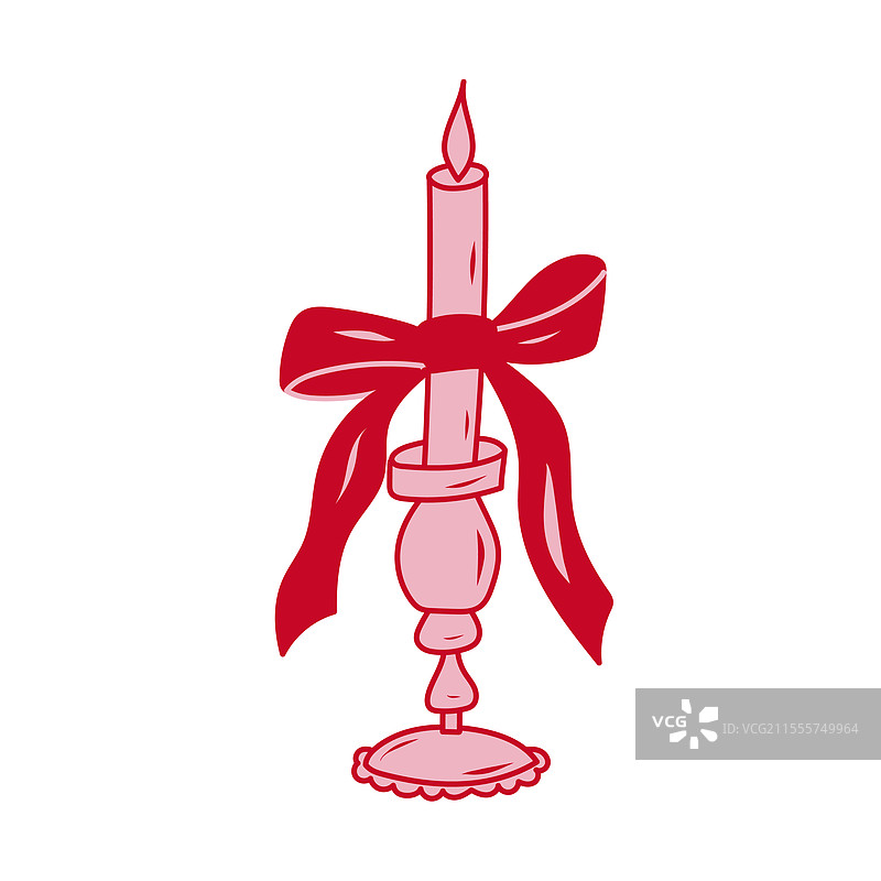 优雅的红色蜡烛配有丝带，放置在一个图片素材
