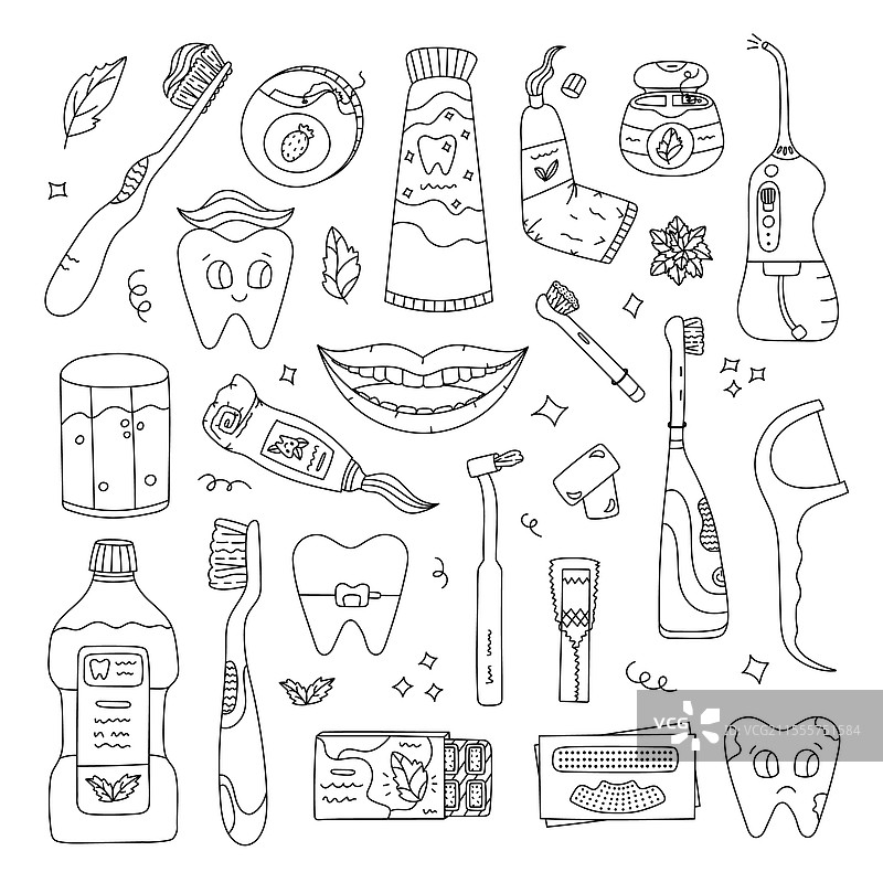 大型牙科护理和口腔医学工具套件图片素材