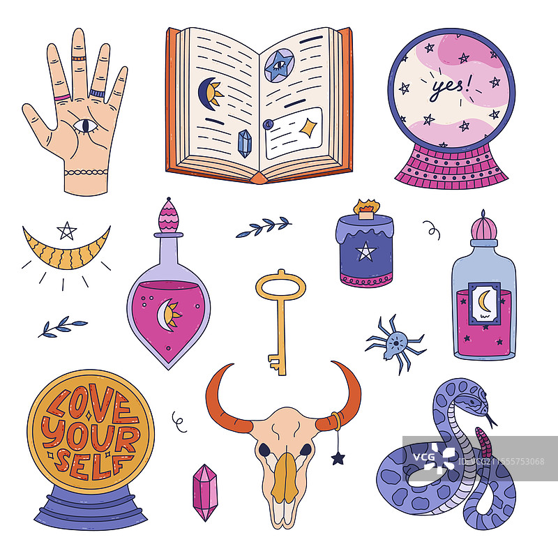可爱的卡通涂鸦，超自然与魔幻元素图片素材