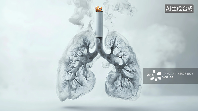 【AI数字艺术】点燃的香烟与肺部器官创意插画图片素材