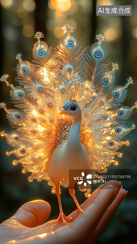 【AI数字艺术】白孔雀的优雅姿态图片素材