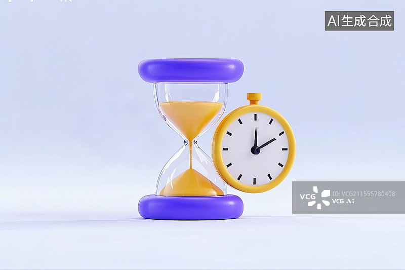 【AI数字艺术】3D渲染时钟与沙漏图片素材