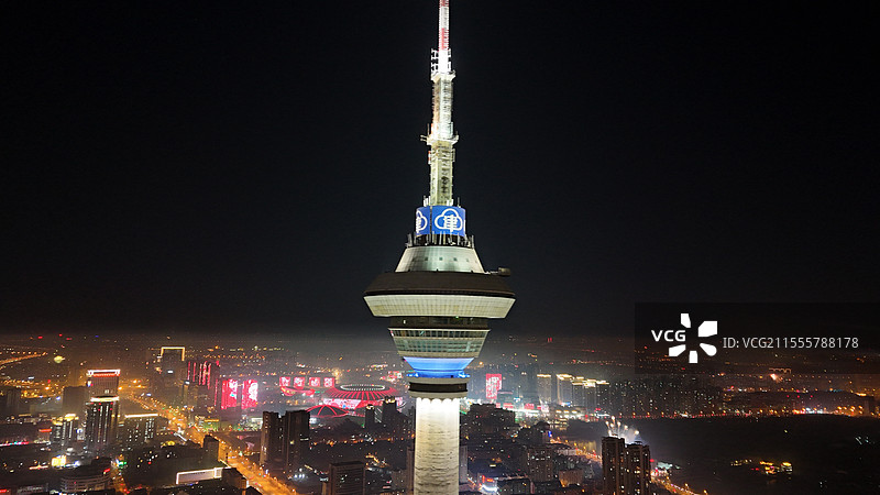 航拍天津电视塔夜景图片素材