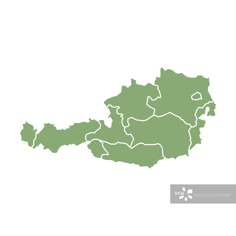 奥地利的绿色地图，显示各州领土图片素材
